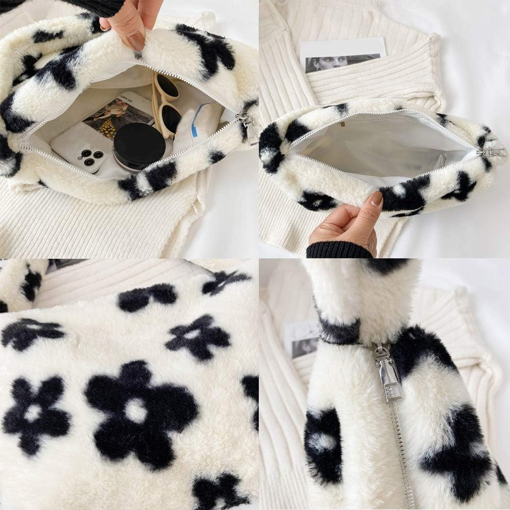 Plush Underarm Bag, Ladies Fluffy Shoulder Bag, Women Y2K Furry Purse Fluffy Tote Bag for Autumn and Winter